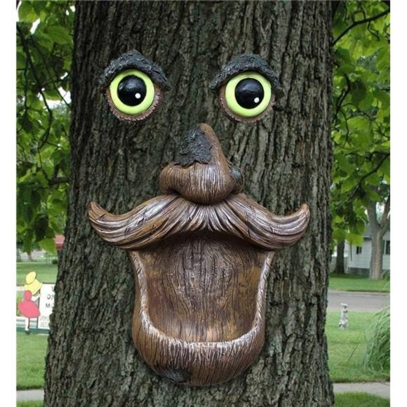 Tree Face Birdfeeder - Old Man with Glowing Eyes in Dark Tree Hugger Sculpture - Picture 1 of 8